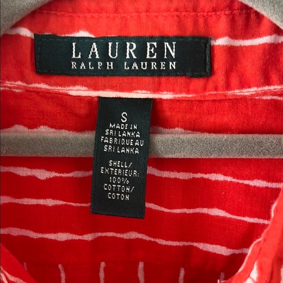 LAUREN RALPH LAUREN Orange and White Striped button up cotton Shirt preppy S - Picture 2 of 6
